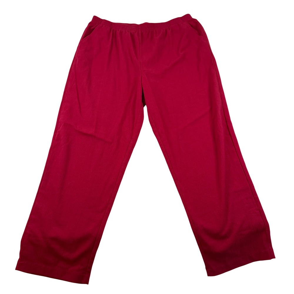 Blair Women XL Red Elastic Waist Pull On Straight Leg Pants Cotton Blend Crinkle